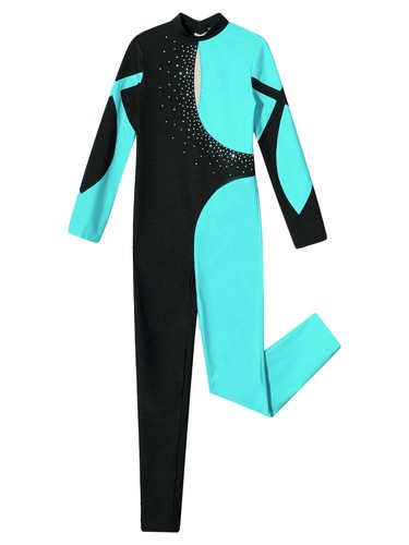 Kids Girls Jumpsuit Stand Collar Leotard Shiny Bodysuit Athletic Clothing Dance - Picture 30 of 64