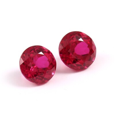 ''Certified 5.80 Ct Natural Red Ruby Round Cut Loose Gemstones - Pair of 9 mm J85
