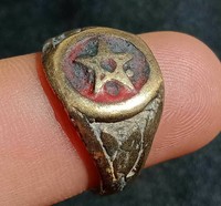 EXTREMELEY ANCIENT ROMAN BRONZE RING PENTAGRAM ENGRAVED