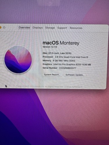 Apple iMAC 2015 A1418 21.5" I5 2.8GHz 8GB 1TB HDD Iris Pro - Picture 2 of 3