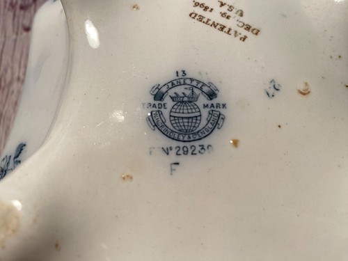W.H. Grindley & Co. Antique Serving Dish White Blue Flowers Janette Patent 1896 - Picture 4 of 14