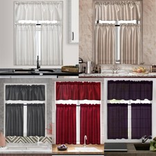 2 niveles 26x36 pulgadas cada uno y 1 cenefa 52x14 pulgadas varilla bolsillo imitación seda cortinas transparentes