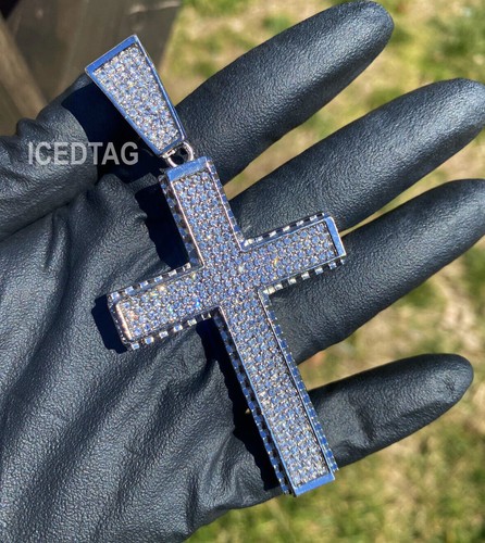LARGE HOLY JESUS CROSS ICED BLING-ED OUT GOLD PT ALLOY CZ CHARM FASHION PENDANT - Picture 7 of 11