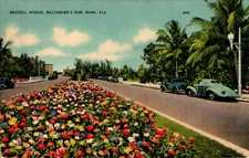 Brickell Avenue, Millionaire's Row, Miami, Florida FL 1940 linen Postcard