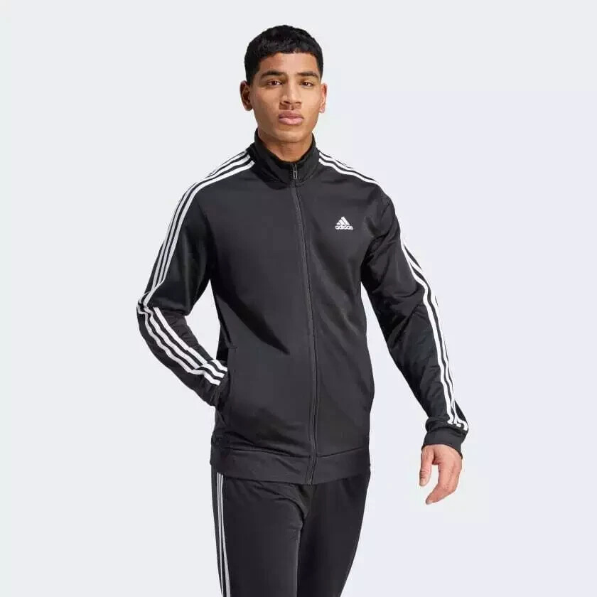 Adidas men Essentials Warm-Up 3-Stripes Track Jacket Black/White