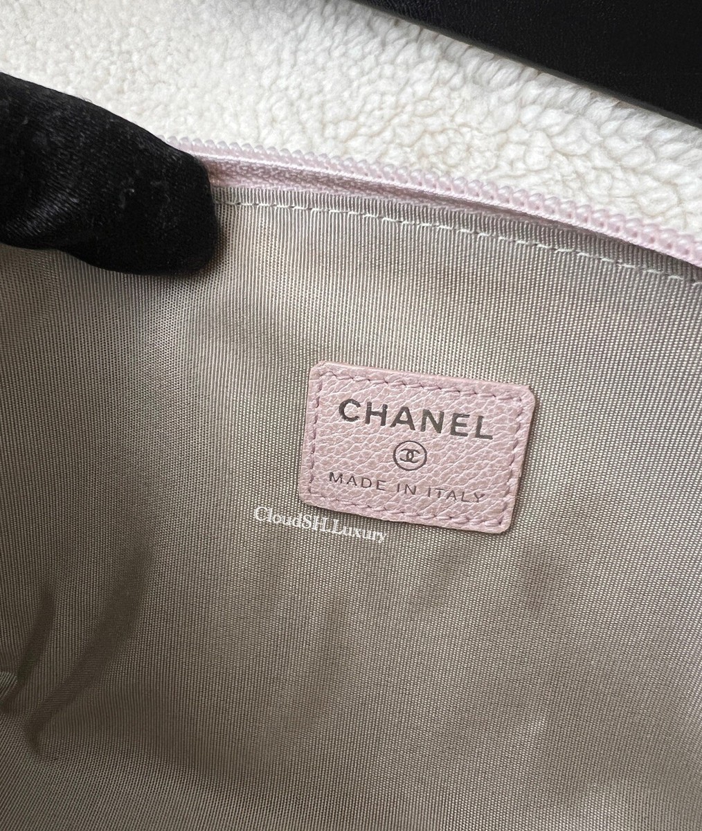 Chanel Pink Camellia Mini CC Logo Cosmetic Pouch w/ Silver