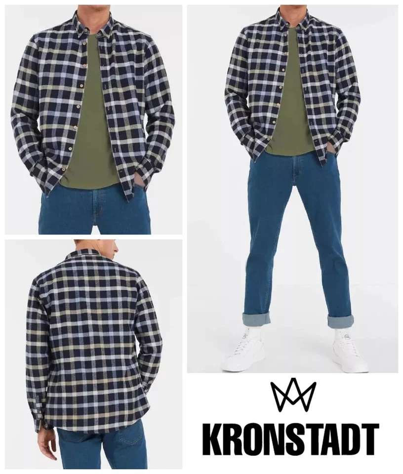 Kronstadt Mens Shirt Size M Long Sleeve Regular Over Shirt Flannel Dean Check