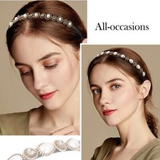 3 Metal Pearl and Rhinestone Headband for Women, Handmade Tiara-Style - NEW