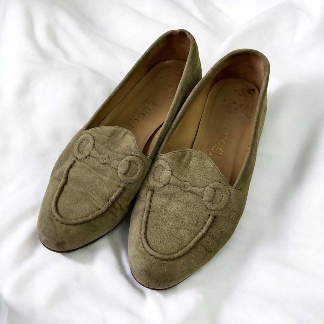 Gucci Green Suede Loafers Pumps Flat Shoes Women Size 7 US-image