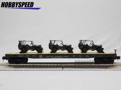 MTH PREMIER US ARMY FLAT CAR W/ WILLY'S TRANSPORT JEEP O GAUGE 20-92367C-609106 - Picture 3 of 14