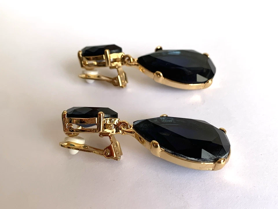 Pendientes KJL KENNETH JAY LANE Chapados en Oro Cristal de Zafiro Lágrima Clip NUEVO Foto 4 de 4