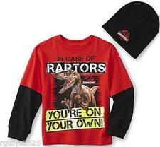 Jurassic Park Long Sleeve T-Shirt 4 5 6-7 8 10-12 Childs Tee New with Beanie Hat