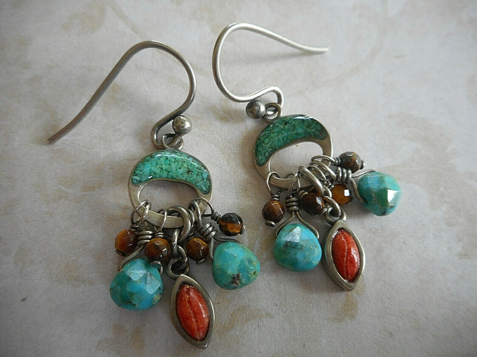  Pendientes de coral ojo de tigre turquesa esterlina oxidada Silpada W1523 18C191 Foto 2 de 4