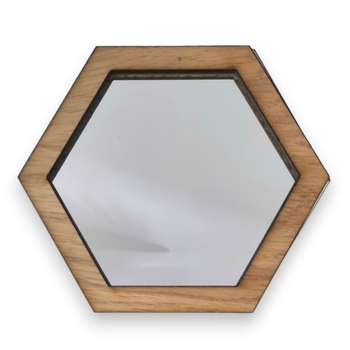 Hexagon Wooden Mirrors, Choice of Oak, Walnut or Cherry, with Hooks