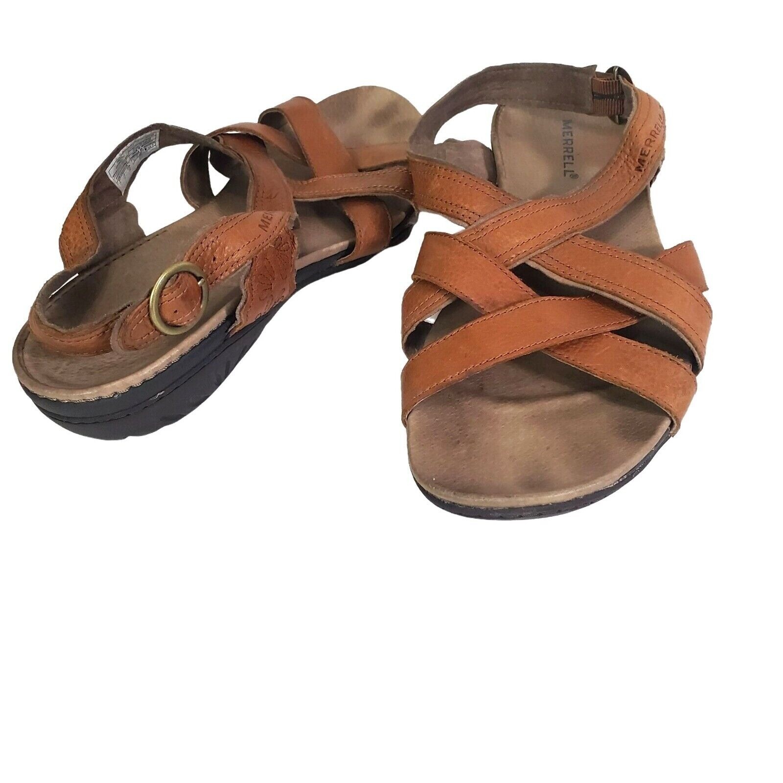Merrell Bassoon Leather Sandals Strappy Comfort Walking Brown Women Size 11