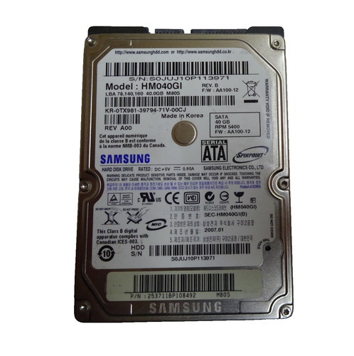40 GB SATA SAMSUNG HM040GI S/N: S0JUJ10P113971  2,5 " #NFP1131