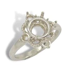 Sterling 7mm - 9mm Round Accented Milgrain Pre-notched Ring Mounting