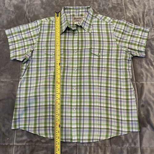 Wrangler Wrancher Shirt Womens XL Short Sleeve Pearl Snap Summer Purple green - Picture 6 of 6