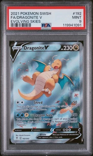 2021 Pokemon Evolving Skies Dragonite V #192 MINT PSA 9 Alternate Full Art