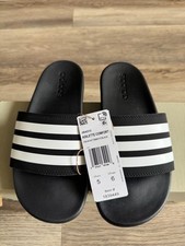 New ADIDAS Slides Adilette Comfort Black White Stripes Unisex Men s 5 Women s 6
