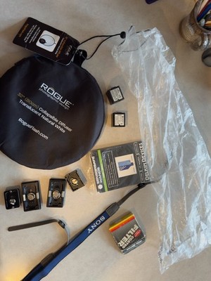 Camera accessories lot  great grab-bag for photographers e.g. Rogue 32'' diffuser