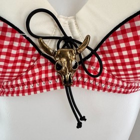 AGENT PROVOCATEUR Red Gingham CALAMITY Cowgirl Swim Bikini Bra Top Shorts 36C L