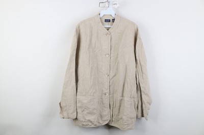 Vintage 90s Gap Womens Medium Lagenlook Linen Button Pocket Jacket Oatmeal Brown