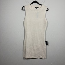 Lulus Size Large Ribbed Knit Bodycon Tank Mini Dress Tan Crew Neck Sleeveless