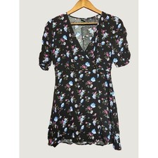 Wild Fable Floral Mini Dress Women Small Black Excellent Short Sleeve V-Neck