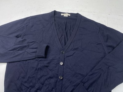 John Smedley Cardigan Sweater Extra Fine Merino Wool Navy Lightweight Knit Large