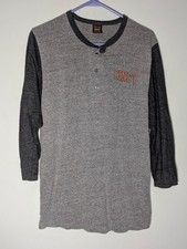 Homage Classics CINCY Raglan Henley Shirt Mens M Gray Cincinnati USA Made