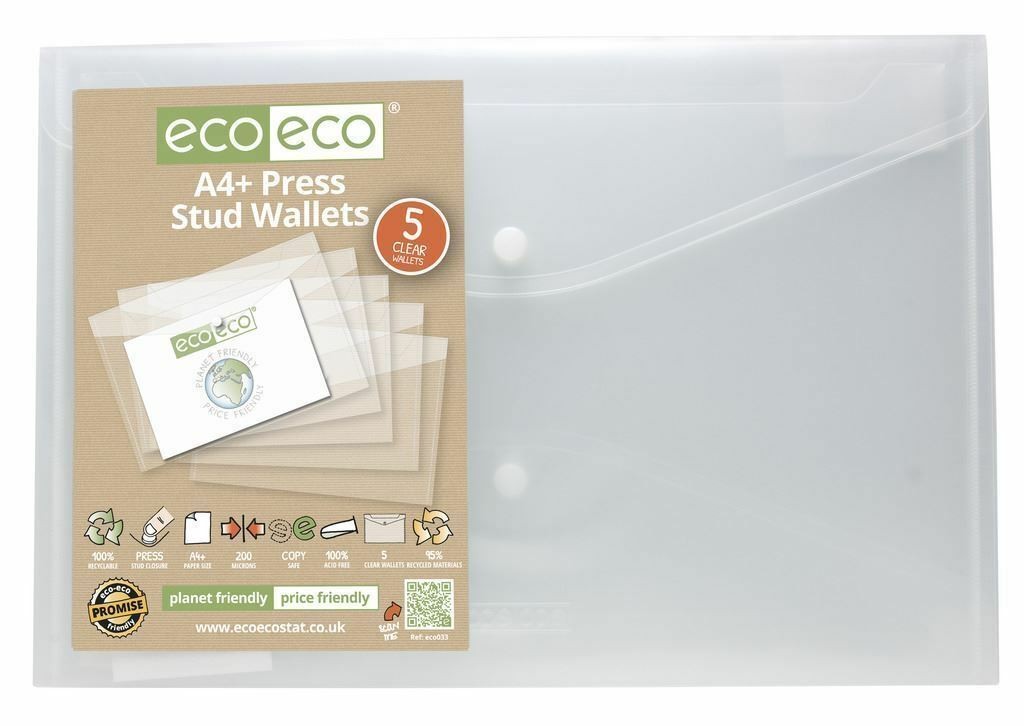 eco eco A4+ Stud Wallets 95% Recycled Plastic Popper Document Wallets - Pack 5 - Image 4