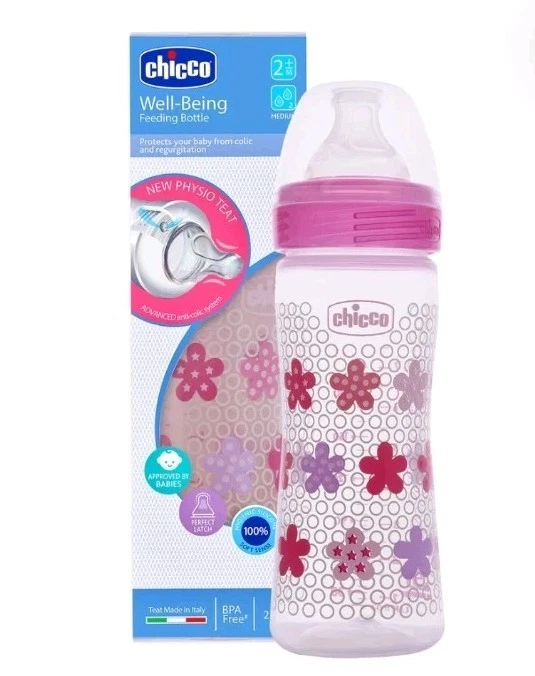Chicco Wellbeing Feeding Bottle 250ml Pink