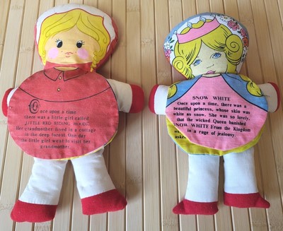 2 Vintage Dan-Dee Flip Face Plush Dolls SNOW WHITE & LITTLE RED RIDING HOOD 1979