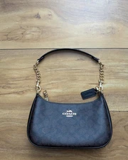 COACH Teri Shoulder Bag In Signature Canvas Brown New With Tags