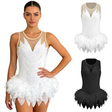 Women Ballet Dance Rhinestone Bodysuit Sparkly Leotard Figure Skating Rhythmic