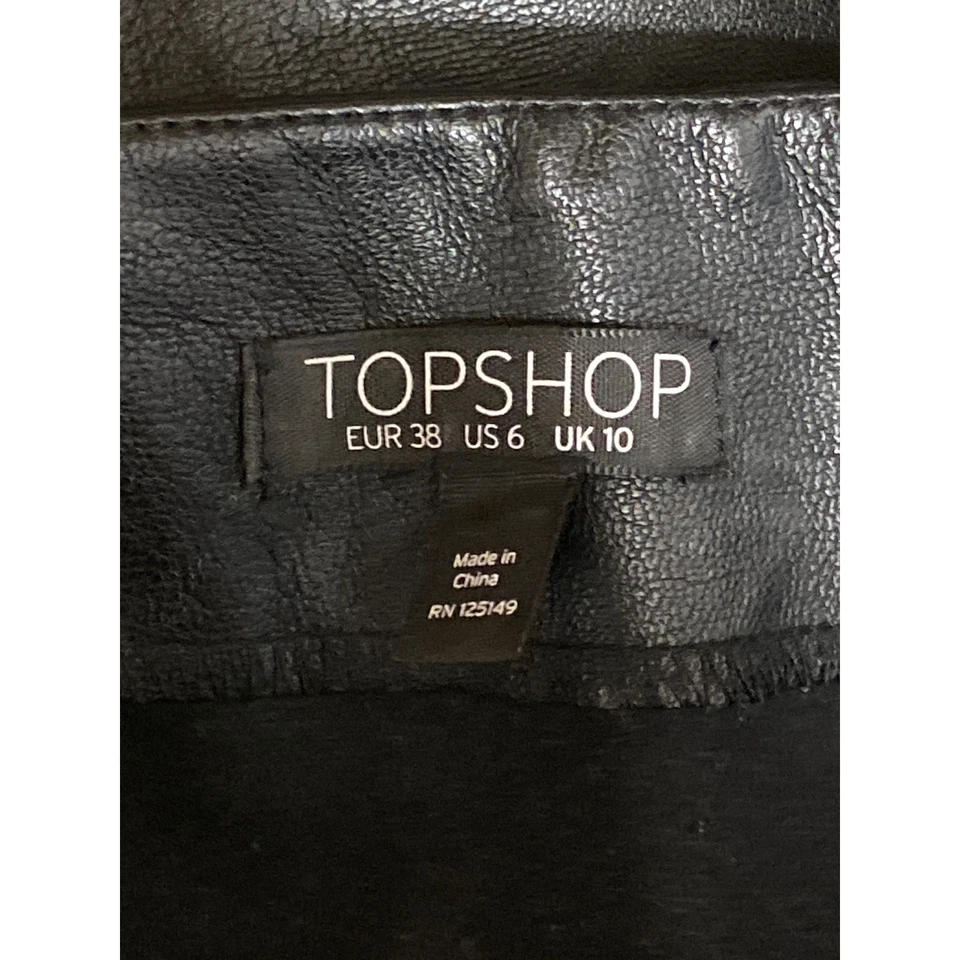 Mini falda Topshop para mujer negra imitación cuero vegano cremallera cinturón línea A talla 38 Foto 4 de 4