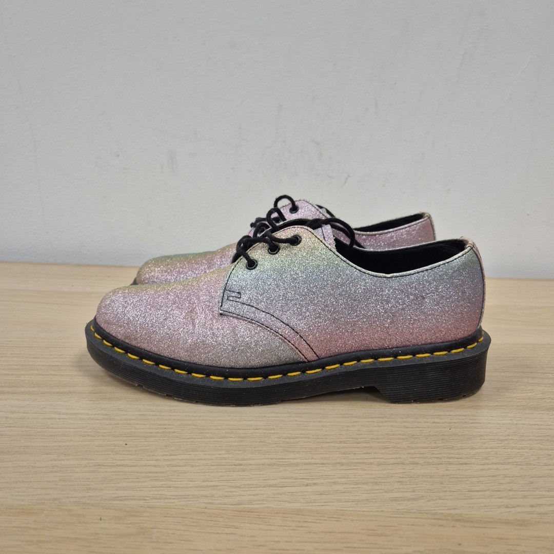 Dr Martens 1461 Glitter Rainbow Pink Fabric Disco Party Shoes Size Uk 5 Eu 38