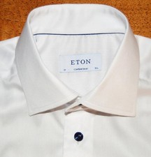 Eton 15.5 35 solid white spread collar contrast blue buttons dress shirt y1j9