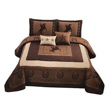 New 5 Pieces Western Stars and Horses Cowboy Luxury Home King Brown Horse