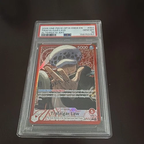 One Piece CCG Trafalgar Law OP14-001 Azure Sea's Seven Alt Art Foil PSA 10 Eng