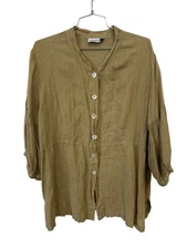 Match Point Tunic Top Size XL Linen Button Front Shirt 3/4 Sleeve Lagenlook