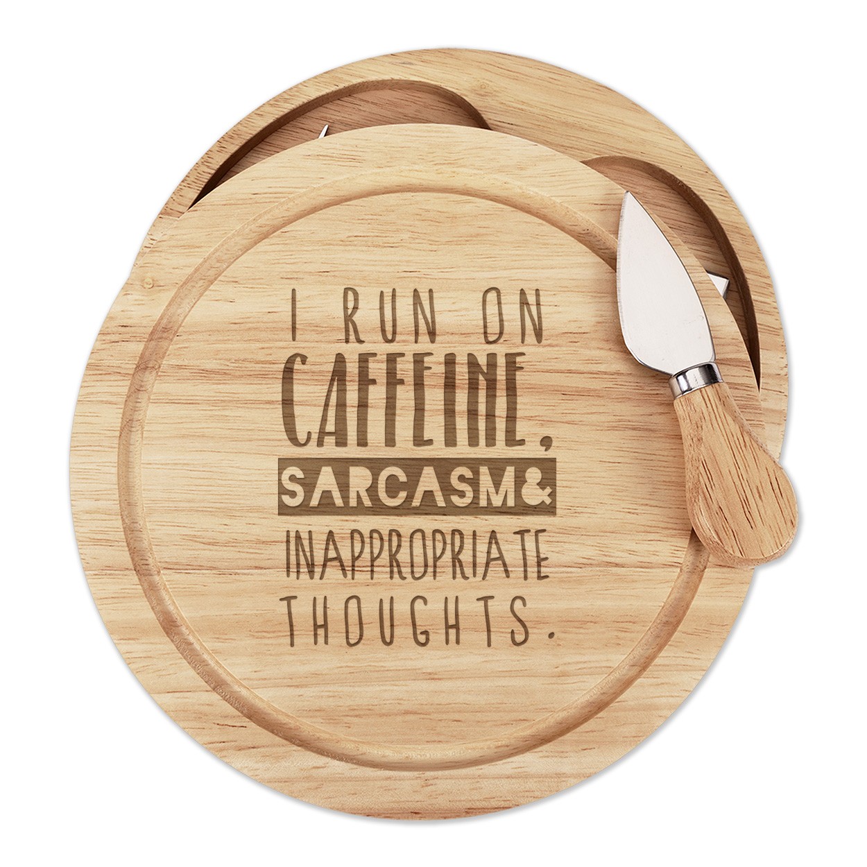 I Run On Caffeine Sarcasm Inappropriate Thoughts Cheese Board Knife Set