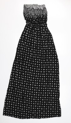 New Look Damen schwarz Geometrisches Muster Viskose Etuikleid Größe 8 eine Schulter