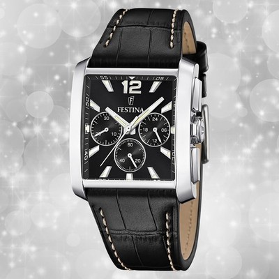 Festina Herrenuhr Leder schwarz Timeless Chronograph Armbanduhr UF20636/4