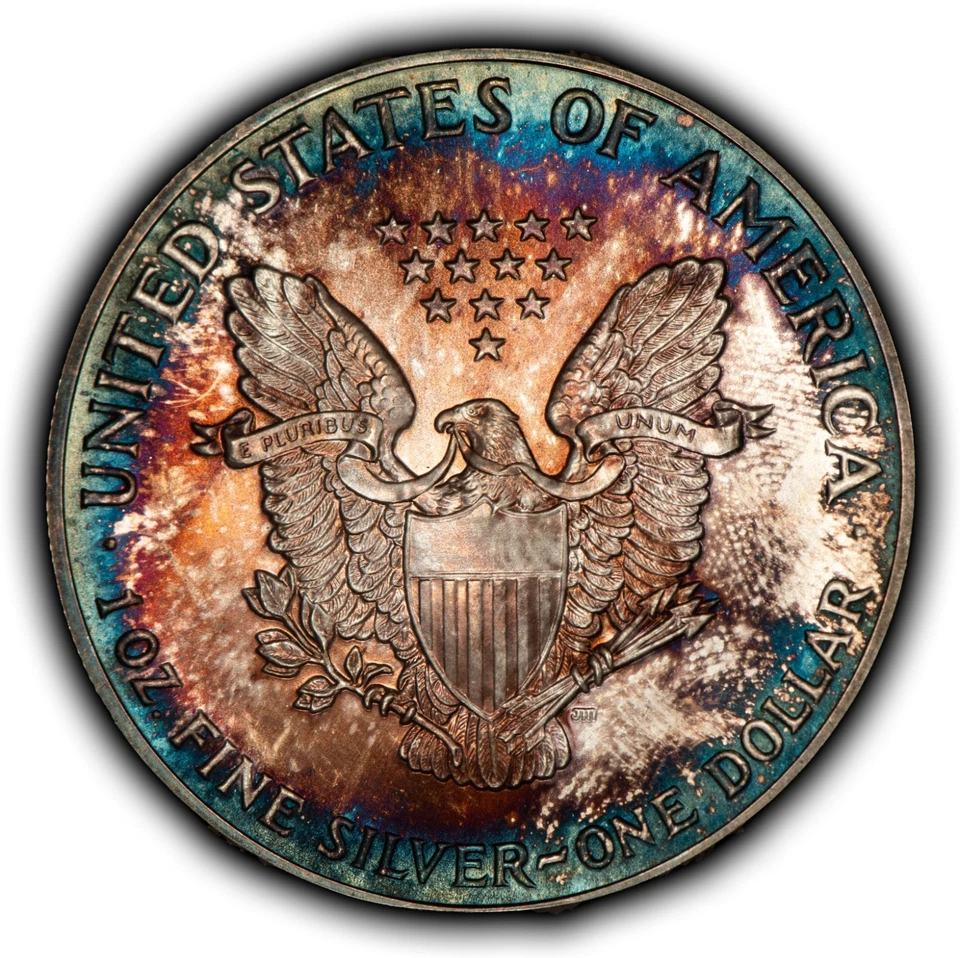 American Eagle 1990 1 oz plata - PQ Monster Rainbow Toning - SKU-B5255 Foto 4 de 4