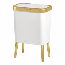 Bathroom Trash Can with Lid, Plastic Garbage Can with Legs, 4 Gallon Gold Trash
