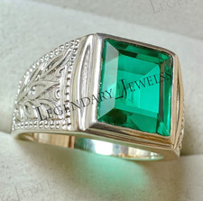 925 Sterling Silver Men's Ring Green Emerald Gemstone Handmade Jewellery Gift