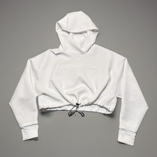 Nike Pro Hoodie Therma-FIT Crop Cinched Fleece Womens Medium White Athletic Yoga