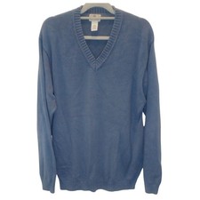 LL Bean Mens Blue V-Neck 100 Cotton Sweater Size LG Tall Long Sleeve Pullover